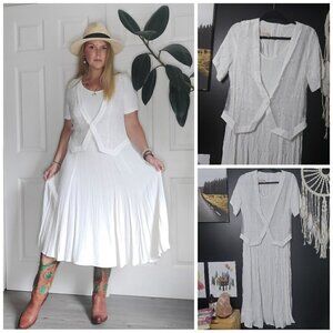 𝅺CRISP White Vintage Algo Short Sleeve Maxi Dress Sown in Mesh Embroidere…